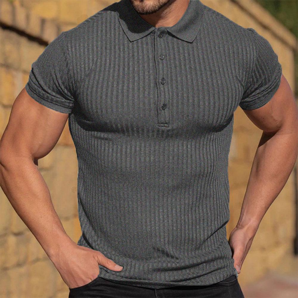 Men Polo Shirts High Elastic T-shirt Short Sleeve T Shirt Male Gym Sportswear Stripped Polo Men Clothing