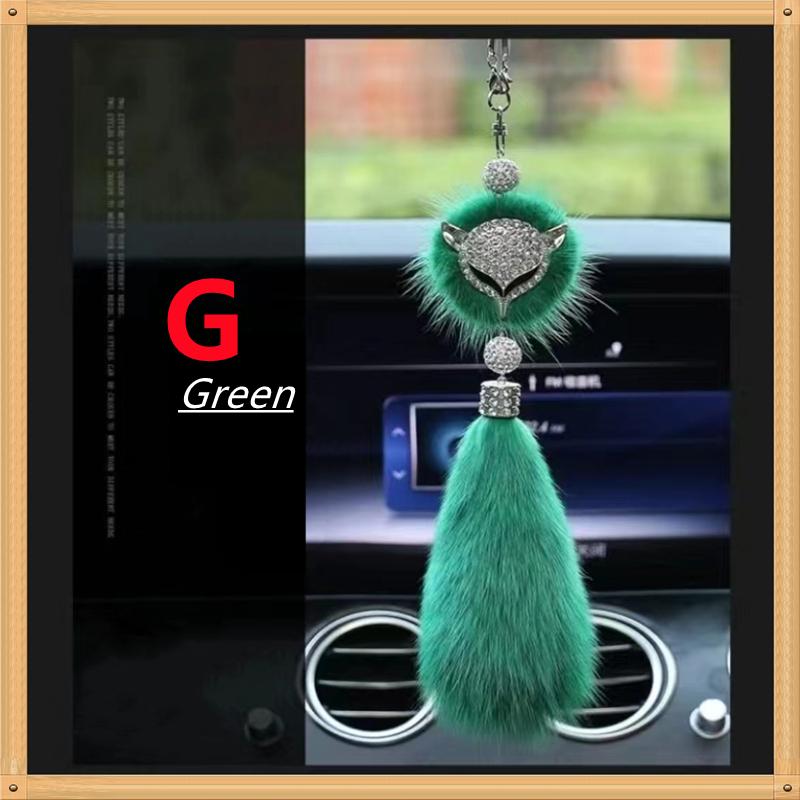 8 Colors Cute Fashion Diamond Fox Rear View Mirror Ornament Fur Bling Rhinestone Car Mirror Hanging Accessories for Girls Women