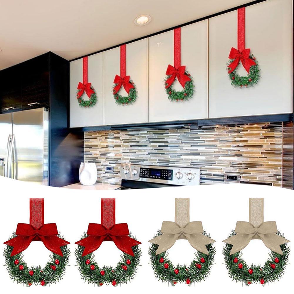 For Christmas Mini Window Wreaths Red Berry With Bowknot Farmhouse Wreath For Kitchen Cabinet