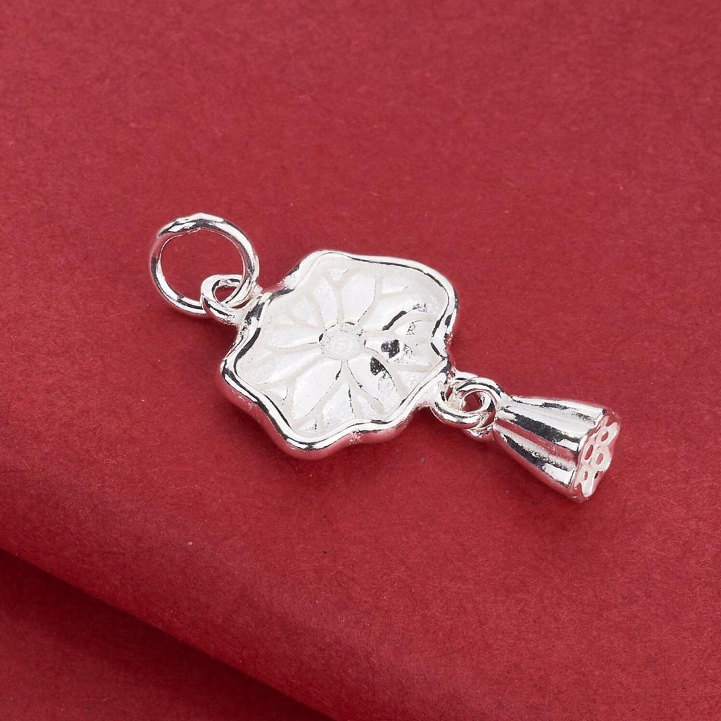 S925 Sterling Silver Lotus Leaf and Pod Tassel Charm - Chinese Style Jewelry for DIY Beading and Weaving