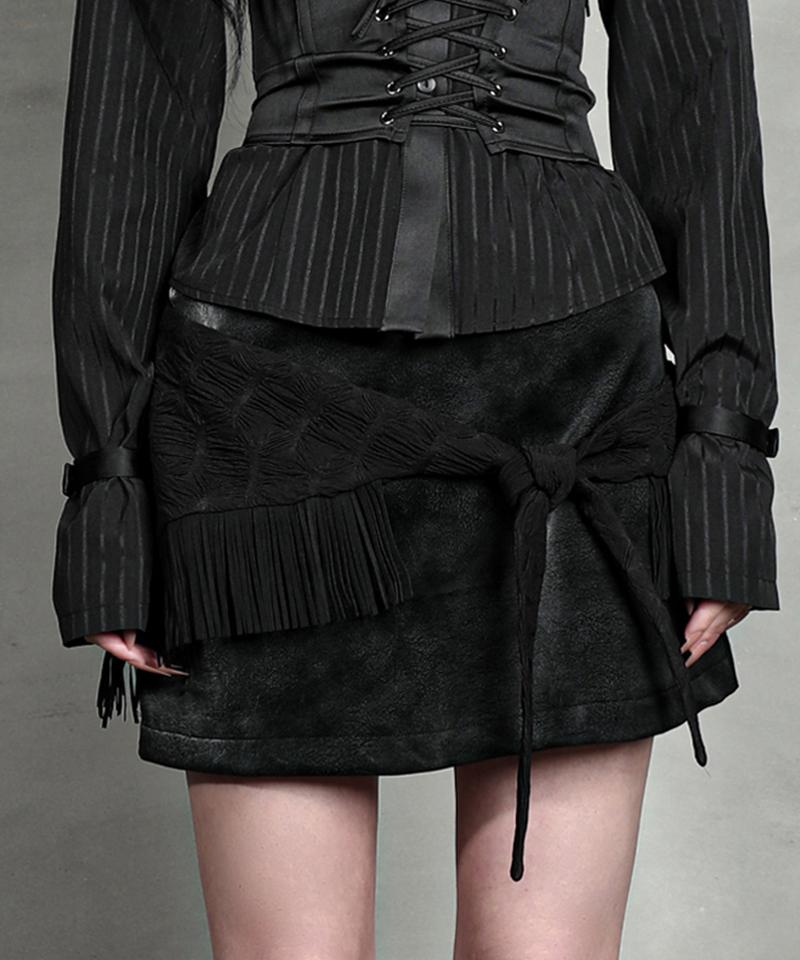 Darling Your Bad Fringe Wrap Leather Skirt #Black