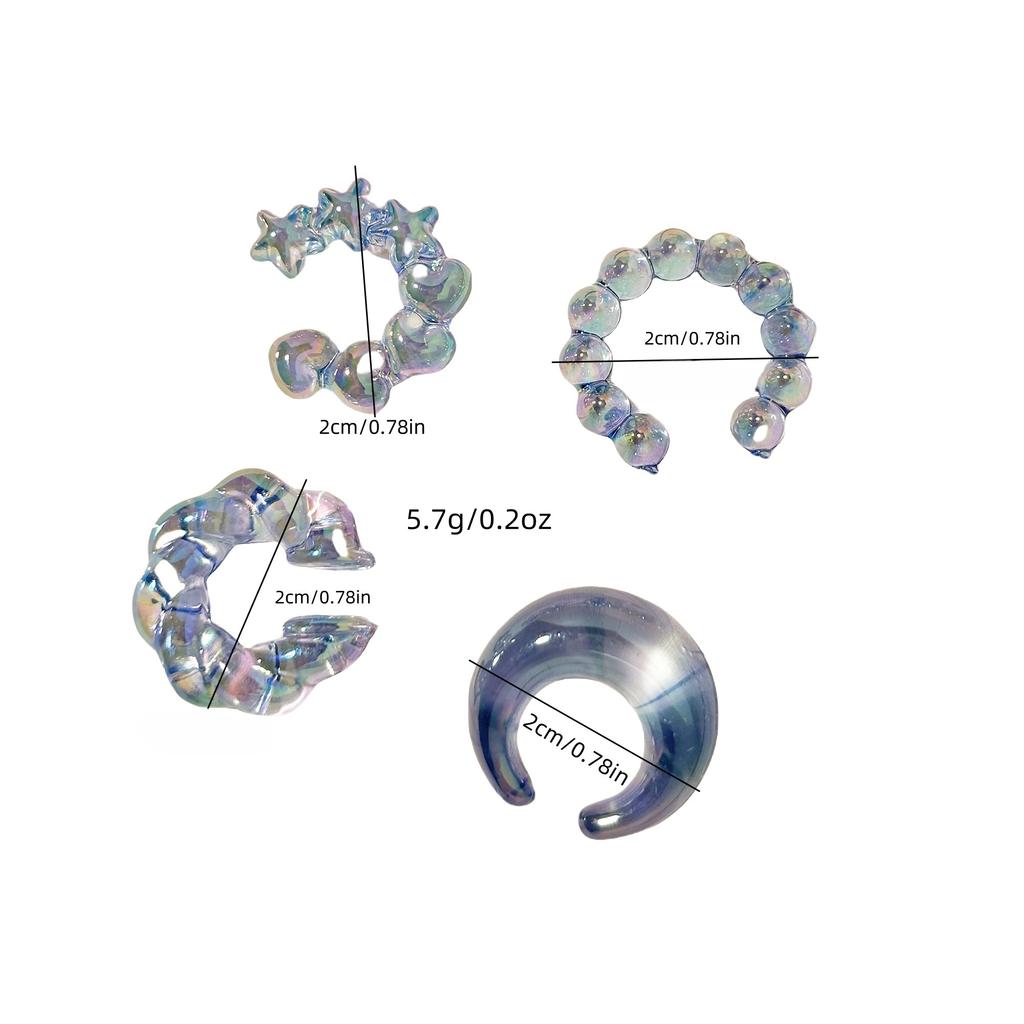 4PCS C-ring No Ear Hole Clip Earrings Ear Bone Clips Transparent Colorful Dopamine Simple High-end Earring Set Jewelry
