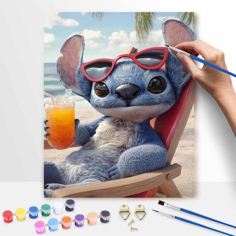 Disney oil painting kit painting art Stitch Hawaiian beach vacation wall decor handmade diy gift 20x30cm