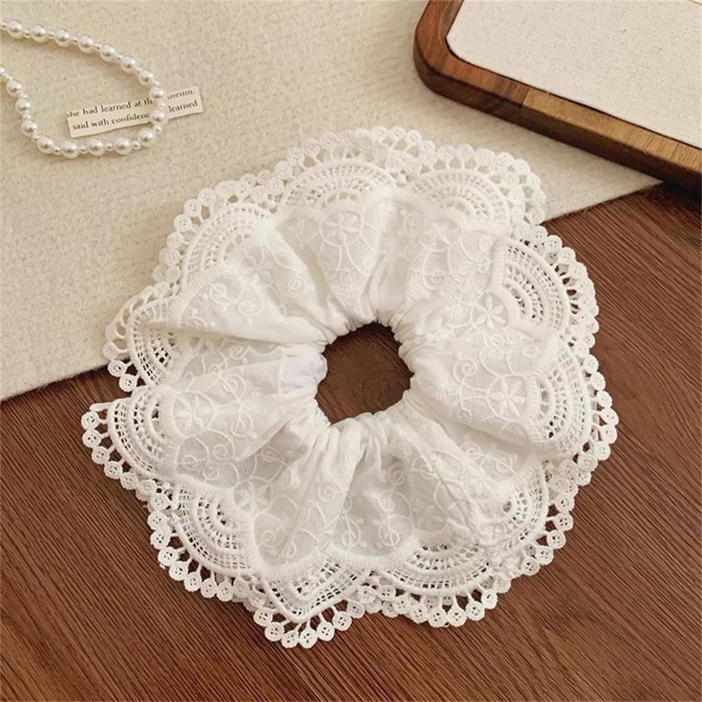 1 Stück Spitzen-Scrunchies Extra Große Größe Doppellagig Weiße Farbe Haargummi Süß Elegant Elastisches Haarband Damen Haar-Accessoires