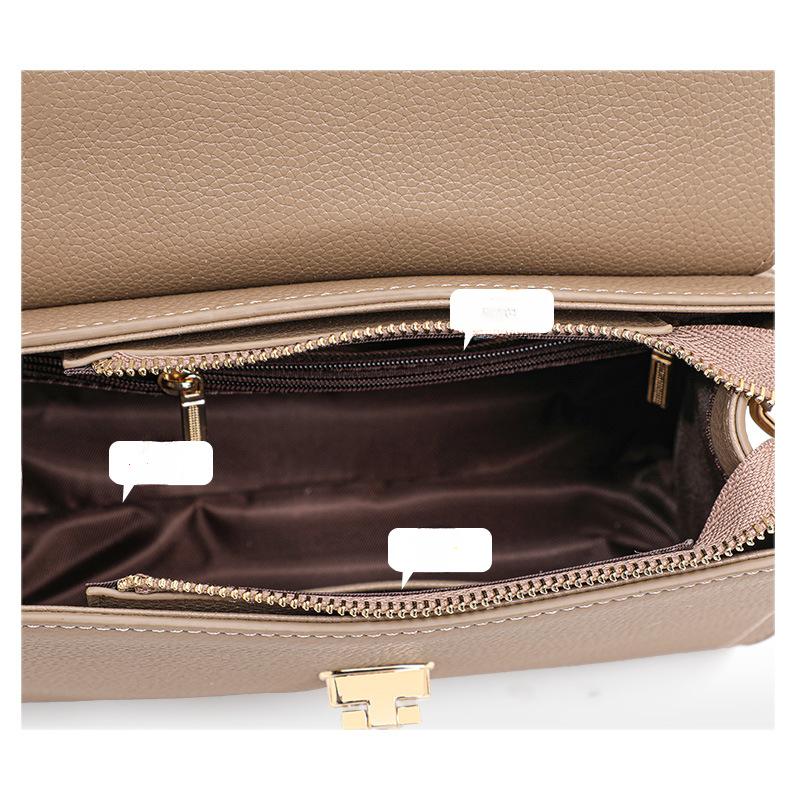 New Solid Color Fashion Business Lychee Pattern Lock Buckle Commuter Retro Versatile Shoulder Bag Handbag