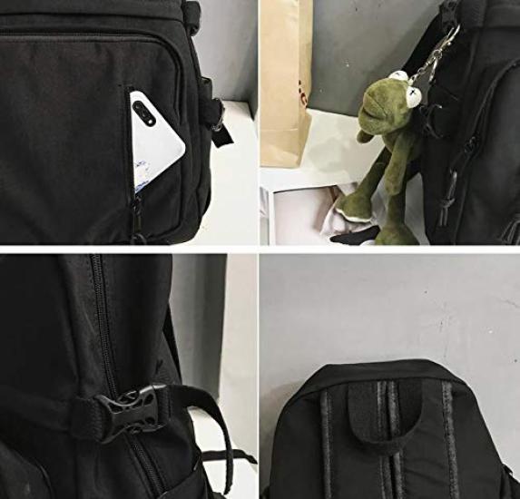 ZESU Damryggsäck med Stor Kapacitet, Koreansk Stil, Populär för Gymnasietjejer, Skola, Pendling, Resor och Mer. Snygg och Söt Svart