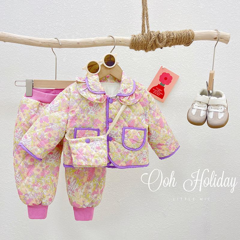 

Comfortable 2023 Baby Girl Cotton Floral Two Piece Set For Cozy Winter Outfits Pink Set,120cm