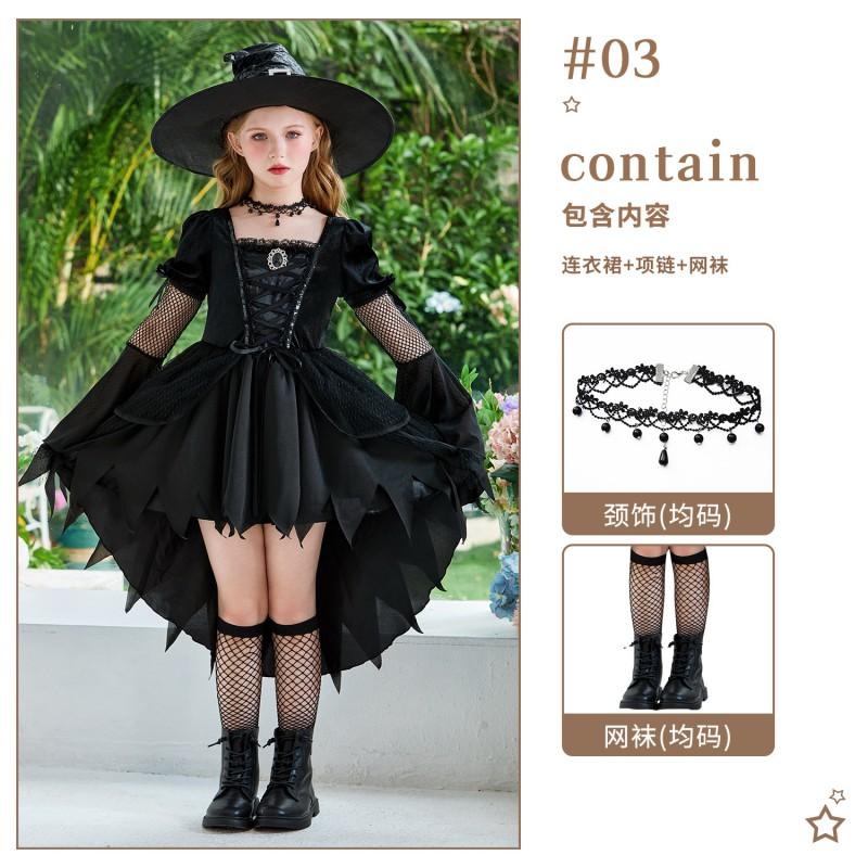 Girls Halloween Witch Costume Vampire Mesh Dress Kids Party Stage Performance Outfit