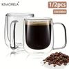 1/2 Stück doppelwandige Kaffeetasse mit Henkel, klare Glas-Kaffeetasse für Eiskaffee, Teetasse, Latte-Getränk, hitzebeständige Tassen