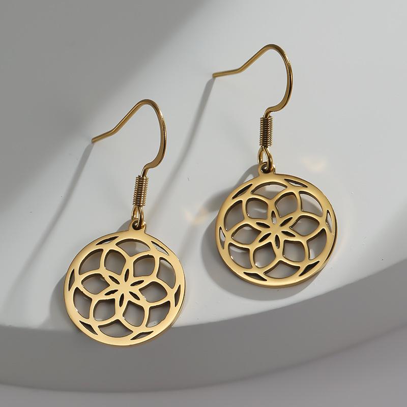 Korean Stainless Steel Geometric Mandala Flower Earrings золотой