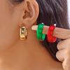 Neues trendiges Weihnachten Verdrehtes C-Form Hängeohrringe Set für Damen Mode Metall Rot Grün Kreis Ohrringe Festival Party Schmuck
