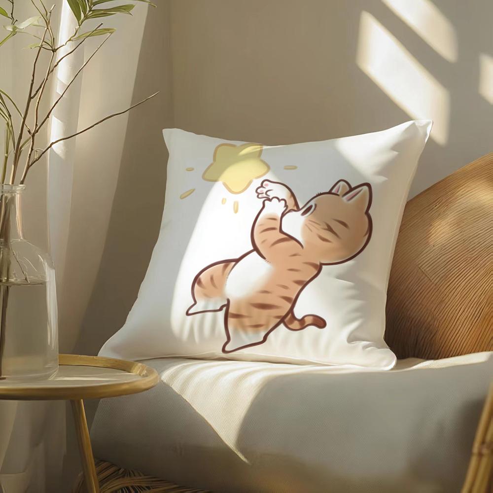 Cute Cat Athlete Childlike Heart Pillow Case Double-Sided Plush Sofa Cushion Covers Organic Breathable Invisible Zipper