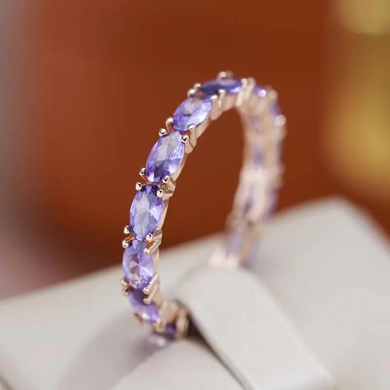 Luxury Green Full Zircon Ring For Women Rose Gold Color Vintage Wedding Bridal Jewelry Best Gift For Girl