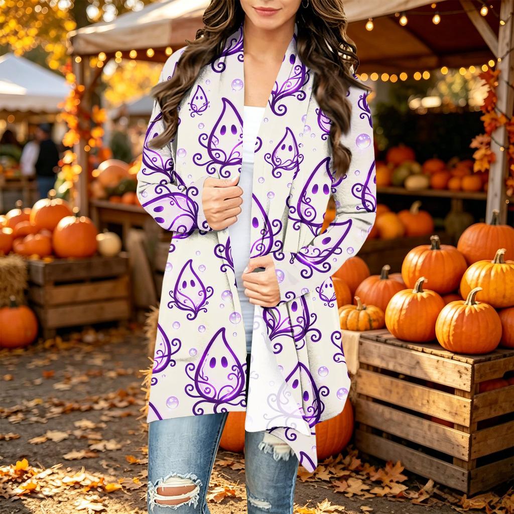 Damen Trendy Halloween-Print Langarm-Strickjacke Pullover für Lässige Herbstmode