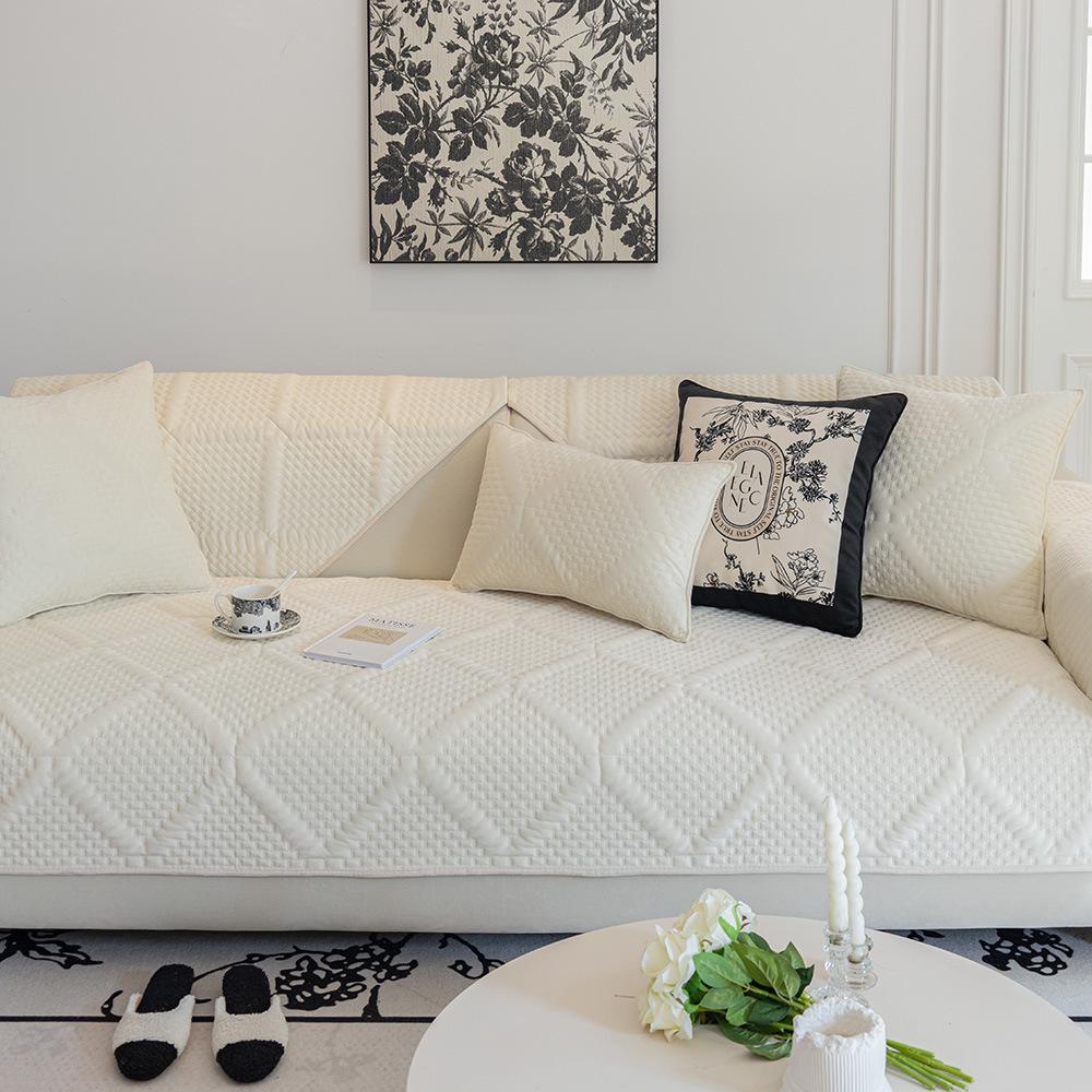 Cojín de Sofá de Terciopelo Cristal de Invierno Nuevo Estilo Crema Francés Claro Funda Funda Paño Cojín de Sofá de Cuero