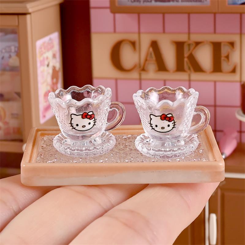 10 Set Dollhouse Miniature Hello Kitty Transparent Cup Models Dollhouse Living Room Scene Accessories Kids Pretend Play Toys Diy
