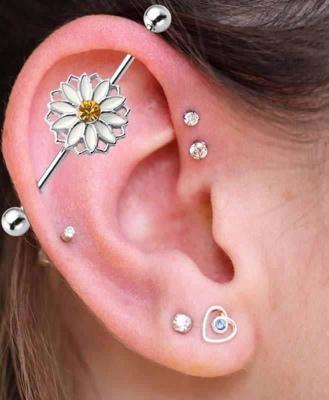 1pcs Stainless Steel Daisy Flower Screw Ball Industrial Barbell Piercing Jewelry