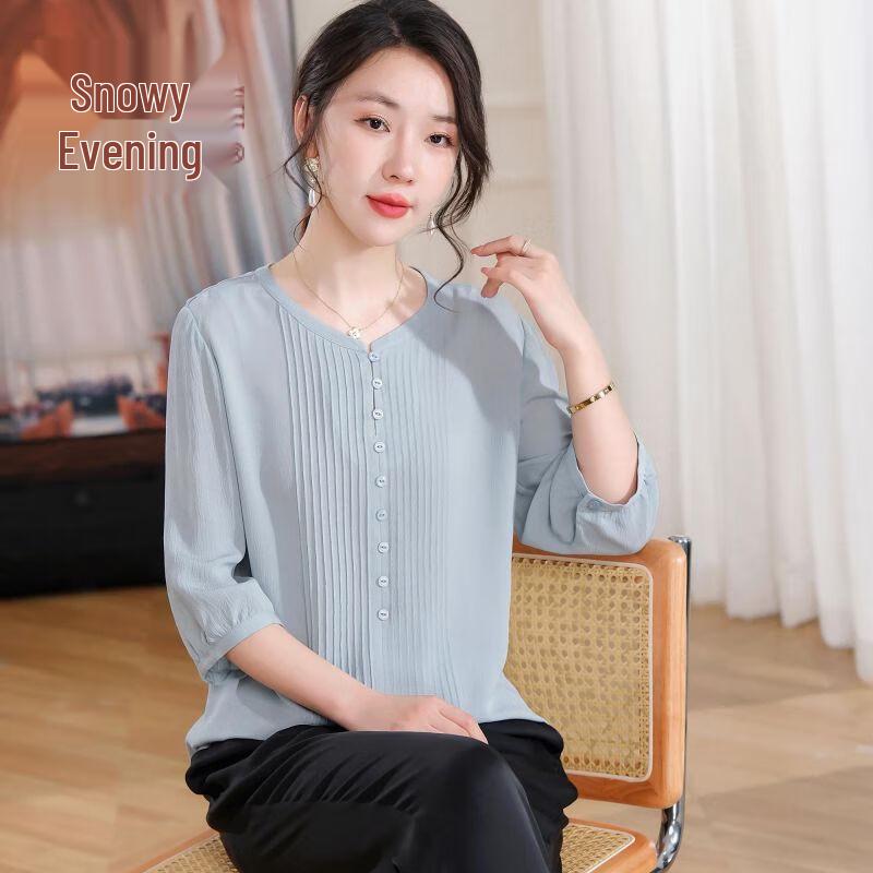 XUEXI Women s Elegant Mulberry Silk Crepe Top L