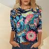 Ladies' Fashionable Casual Seven Quarter Sleeve Fashionable Printed Pullover Top