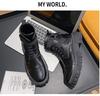 Men's Black Leather High-Top British Style Motorcycle Boots
