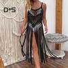 Beach Cover Up Women Sling Sleeveless Loose Fit Cutout Bikini Cover-up Dress Solid Color Sun Protection Beach Wear