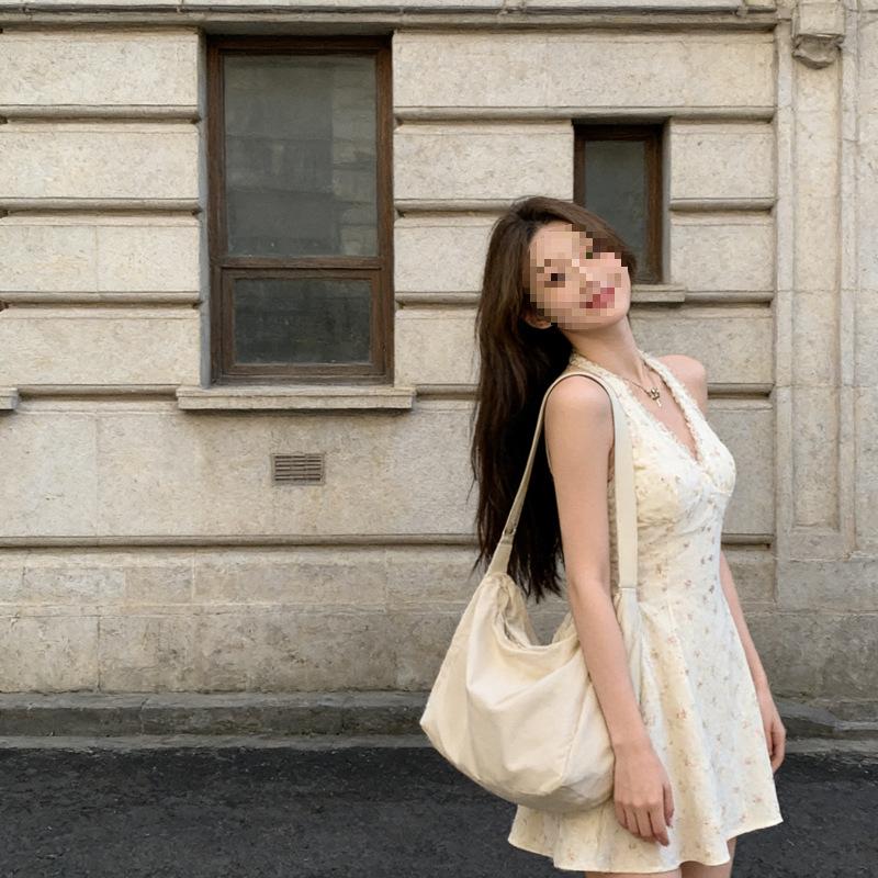 French Pure Desire Floral Waist Suspender Dress Women's Summer V-neck Neck Hanging Neck Slim and Thin A-shaped Skirt New