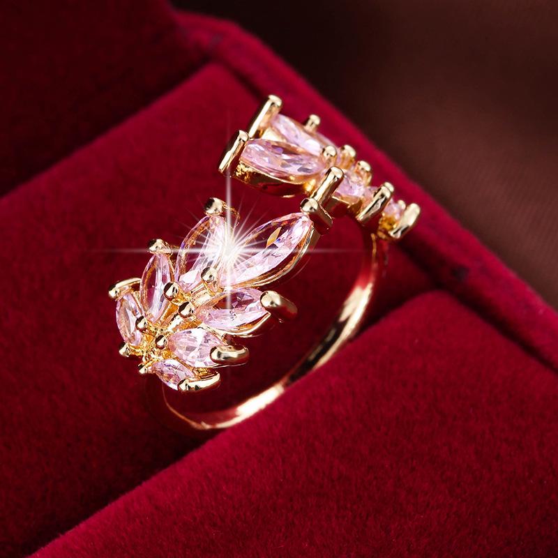 Elegant Wheat Ear Ladies  Ring: Adjustable Copper Band with Zircon Inlay Adjustable Open Size