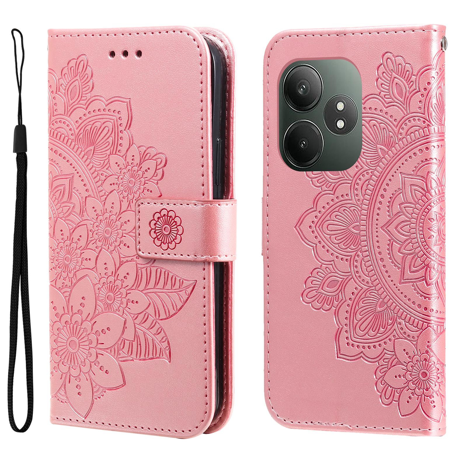 

For Realme GT 6 5G/GT Neo6 SE 5G Case Floral Pattern PU Leather Wallet Stand Phone Cover Pink