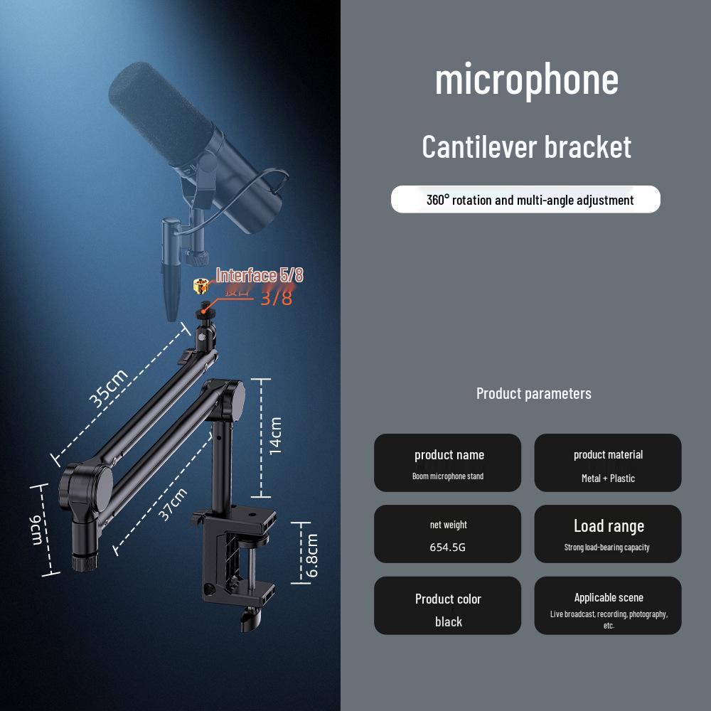 Professional Desktop Boom Arm Mic Stand with Condenser Mic Clip and Phone Holder