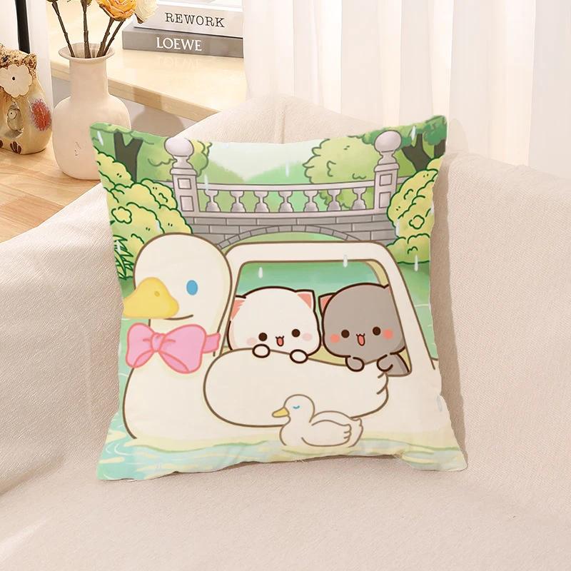 Pillow Cover Square Cushion for Bed Car Office Peach Mochi Cat Decorative Anime Room
