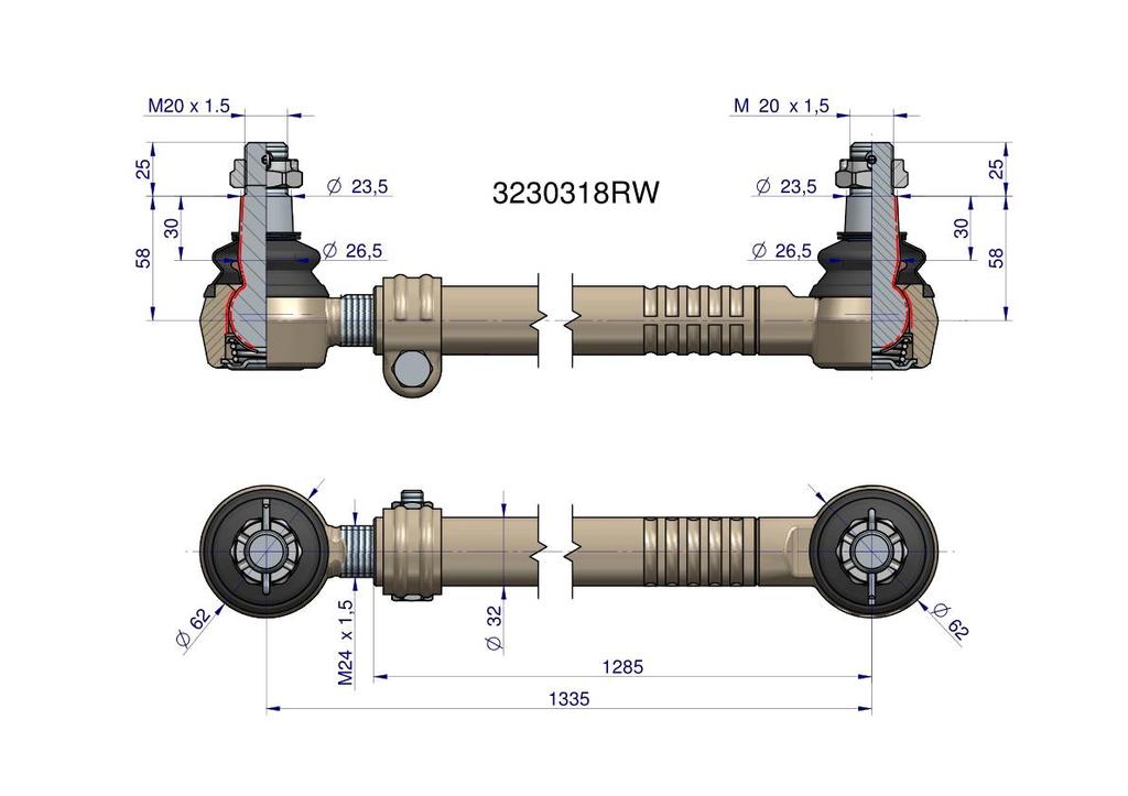 Drążek Kierowniczy 1335Mm 3230318R Waryński