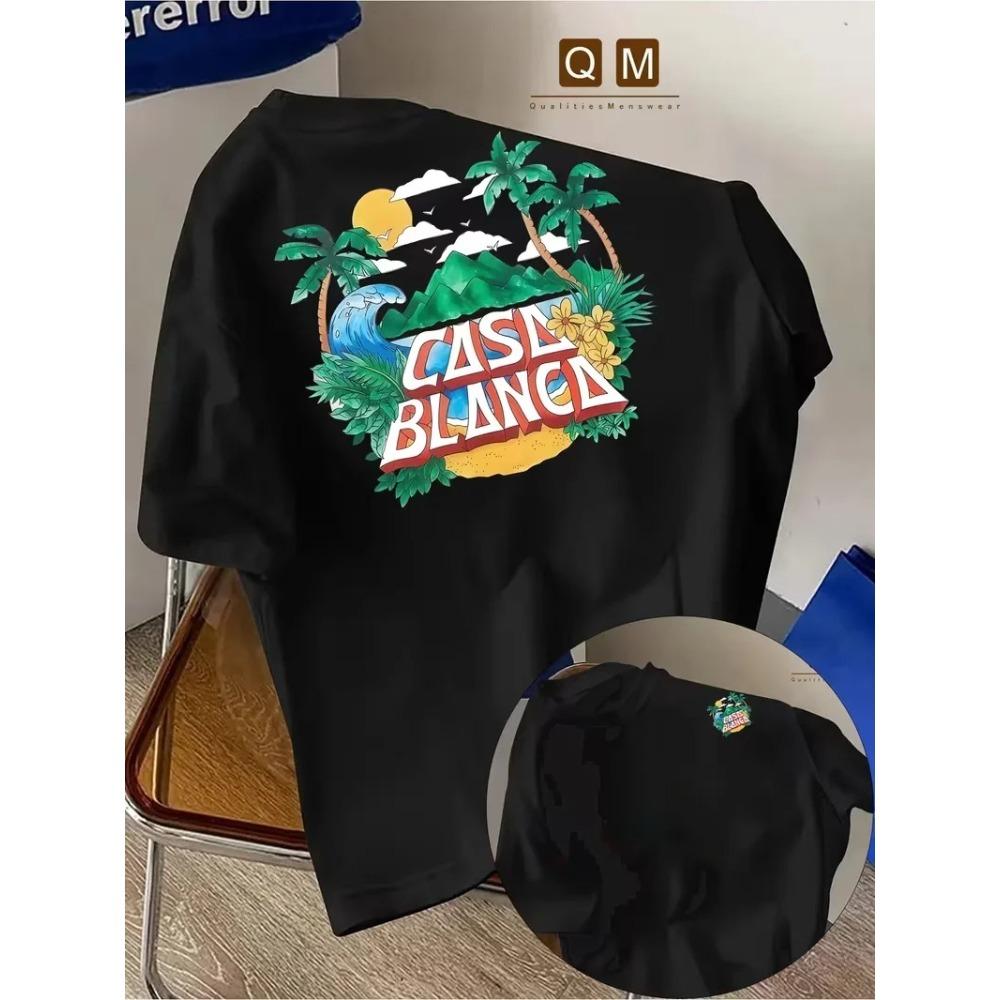 T-shirt Grafica con Paesaggio Costiero di Casablanca in Offerta Speciale Stampa Vacanza al Mare Moda Larga Casual Oversize Uomo Donna Manica Corta Top Estivo Nuova Maglietta