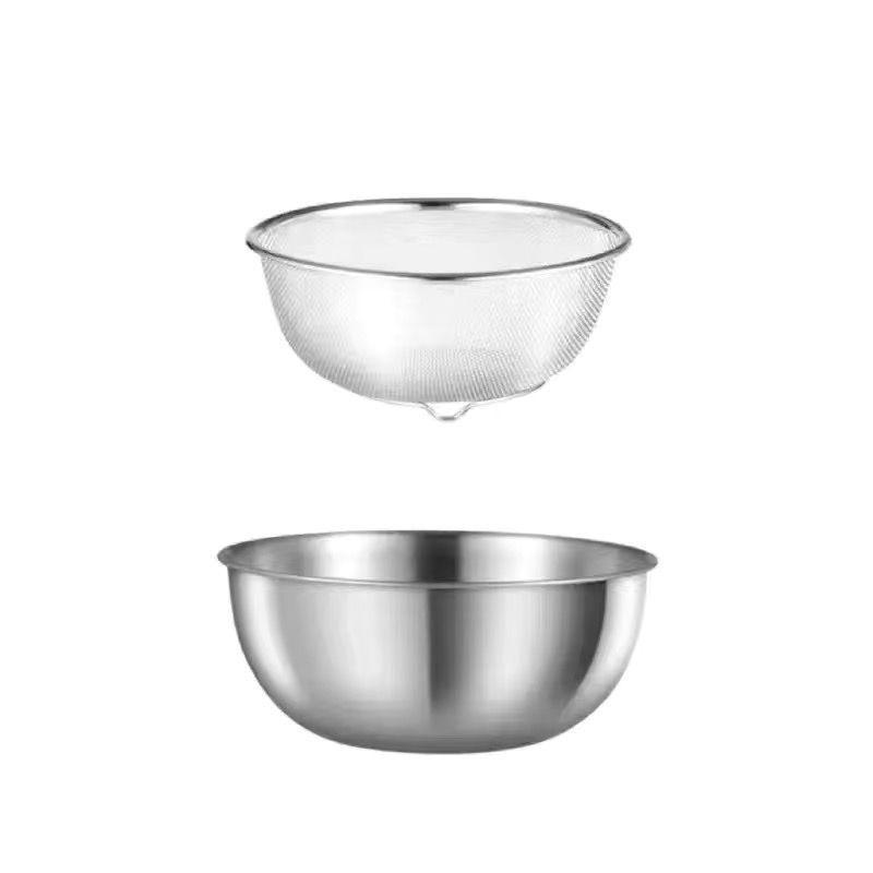 316 Stainless Steel Kitchen Colander Set - 2-Piece for Washing Vegetables, Fine Mesh Strainer for Draining, Rinsing, and Filtering Rice.