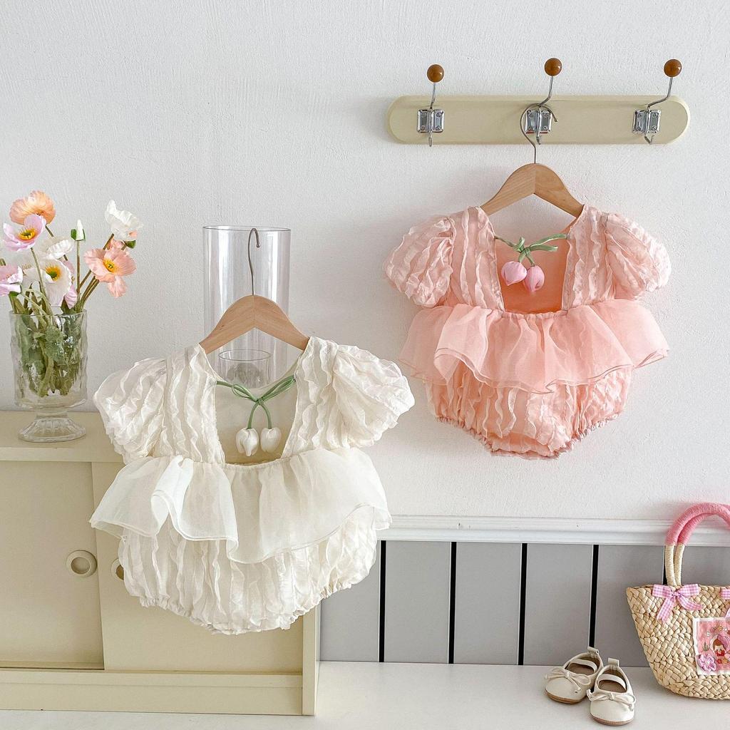 Summer Baby Girl Puff Sleeve Lace Romper - Cute Backless Design