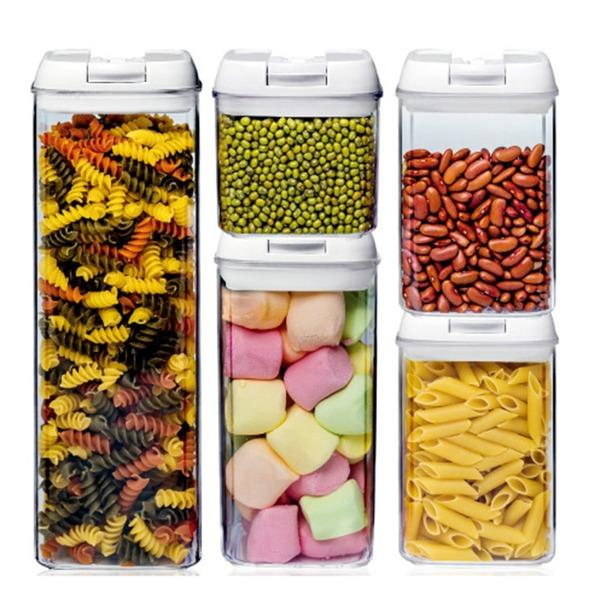 5Pcs / Set Food Storage Box Sealed Grain Storage Tank Dried Grains Container with Lid-Transparent Food Organizer