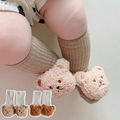 Korean Cartoon Bear Baby Sock Cute Middle Tube Boys Girls Sock Soft Infant Toddler Sokken Solid Color Newborn Sox