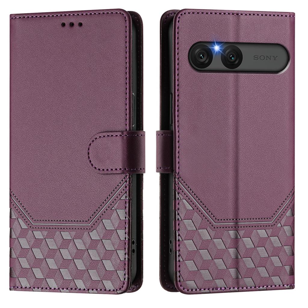 For Sony Xperia 10 VII Case Imprinted Honeycomb RFID Blocking Leather Phone Cover with Strap