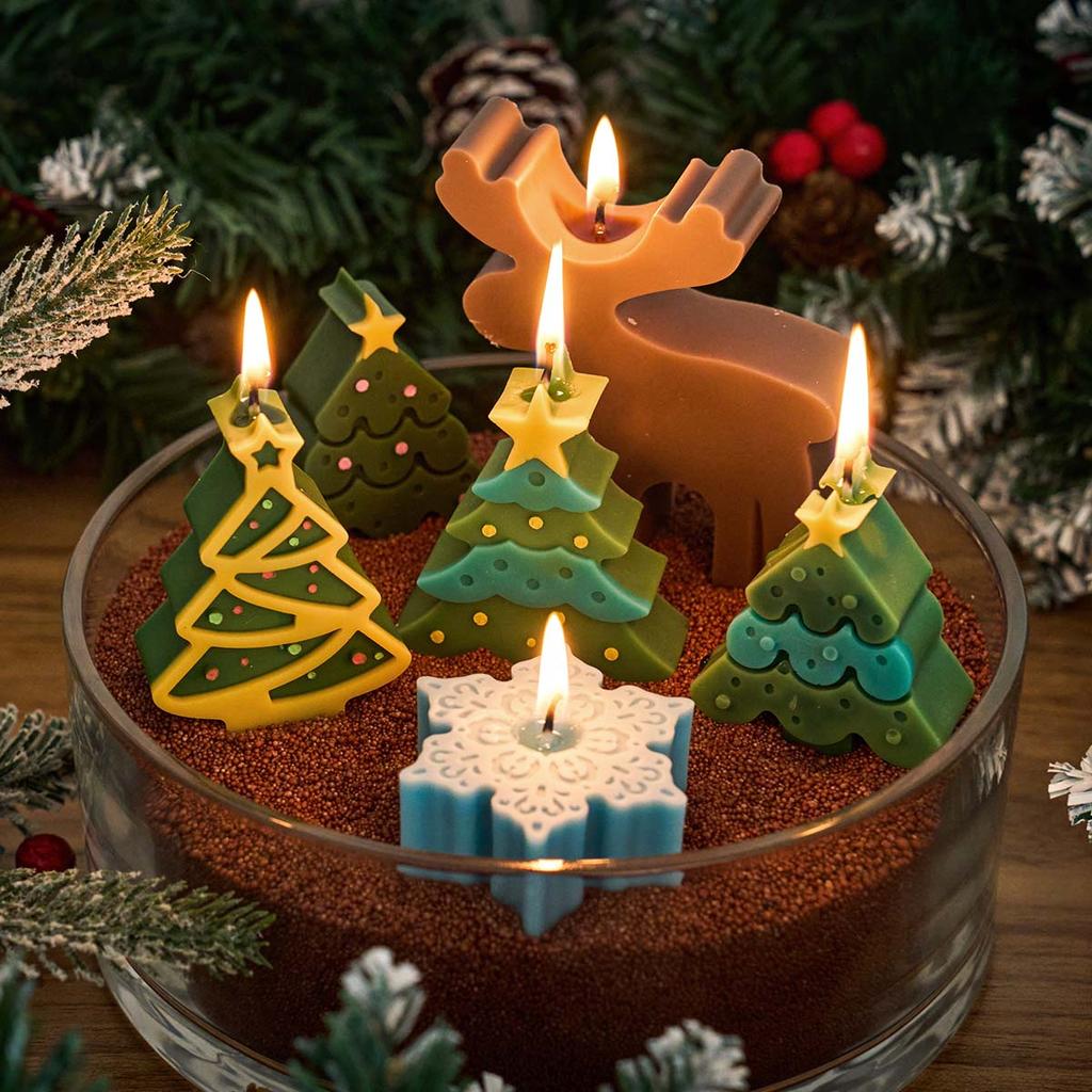 Christmas Series Silicone Candle Mold DIY Gingerbread Man Elk Snowflake Scented Candles Soap Molds Plaster Resin Crafts Making