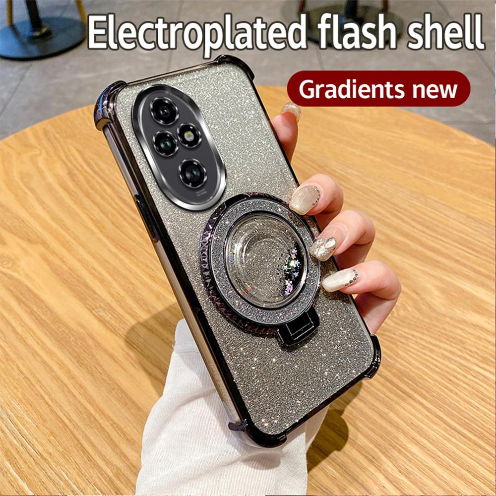 Magnetic Quicksand Stand Phone Case For Honor 200 100 90 80 70 60 50 Pro Gradient Glitter Shockproof Soft Silicone Bracket Cover