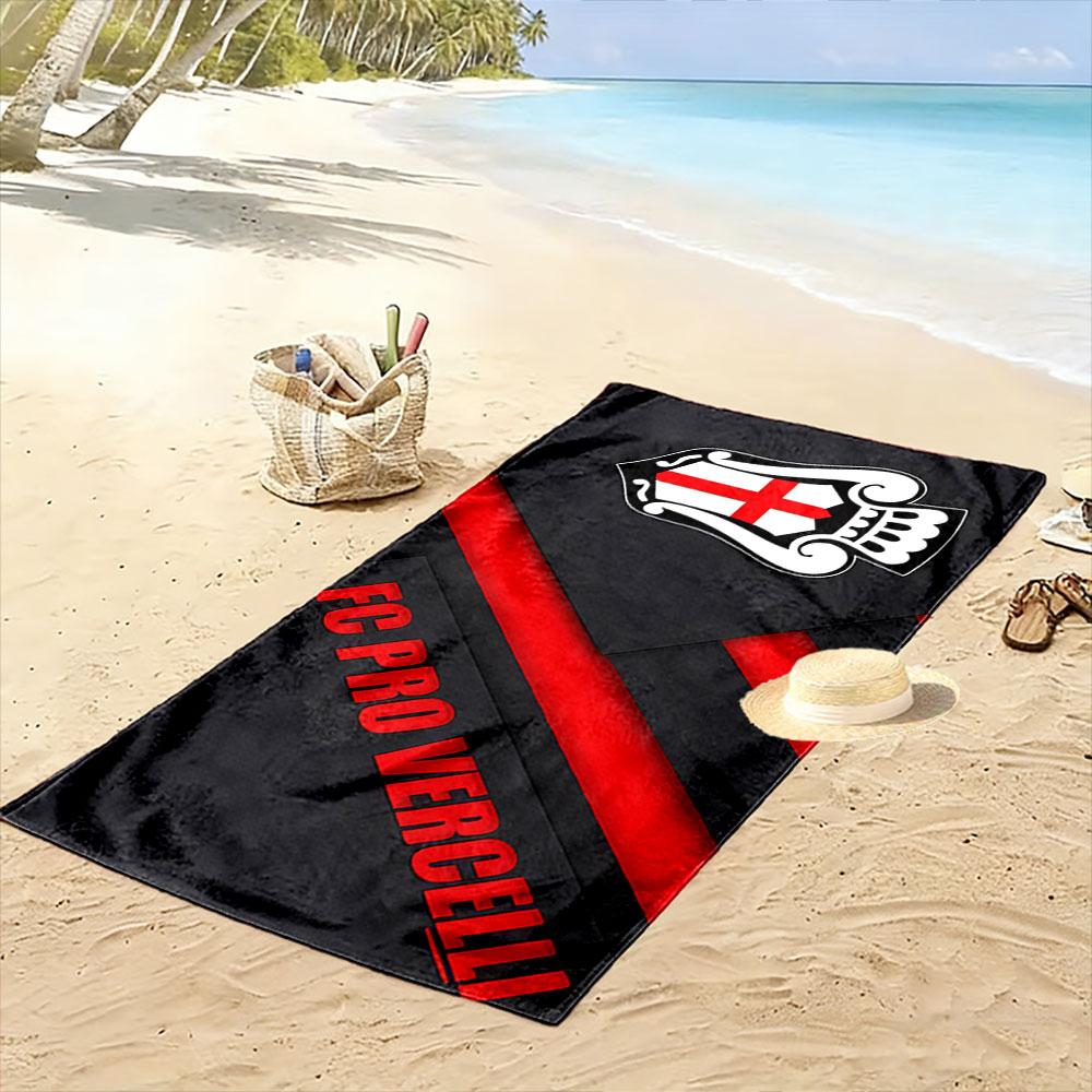Beach Towel with FC Pro Vercelli Club Badge, Quick Dry Lightweight, Ultra Soft Absorbent, for Vacation Pool Gift