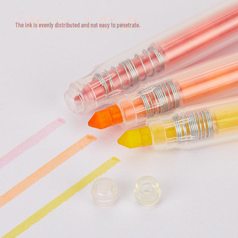 6-Color Fluorescent Click Pens: Eye-Friendly Watercolor Brush Pens for Students, Key Point Highlighting, and Handbook Marking.
