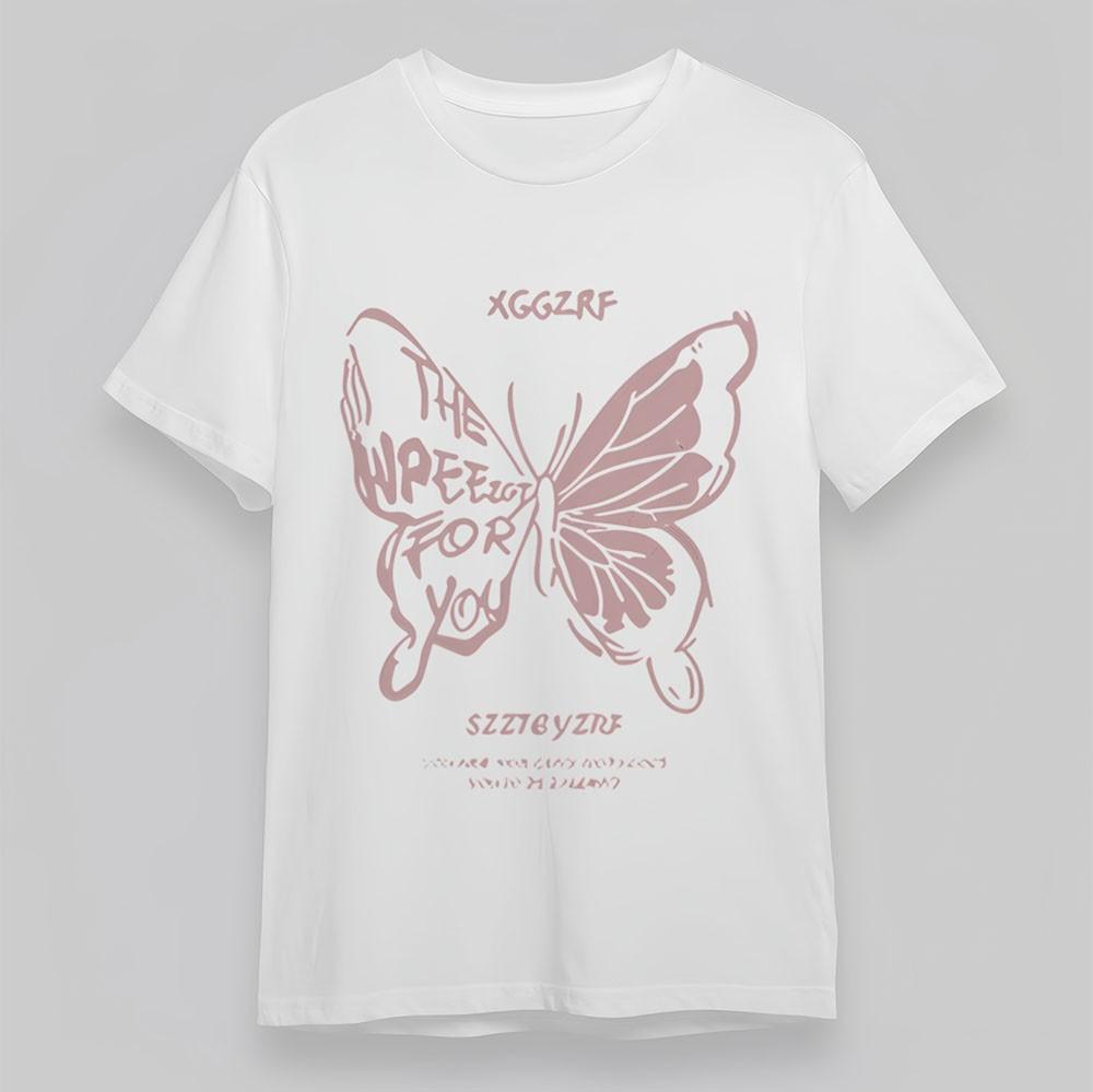 

Women s Fashion T-Shirt Butterfly Wings Abstract Tee Short Cotton White Oversize 2XL