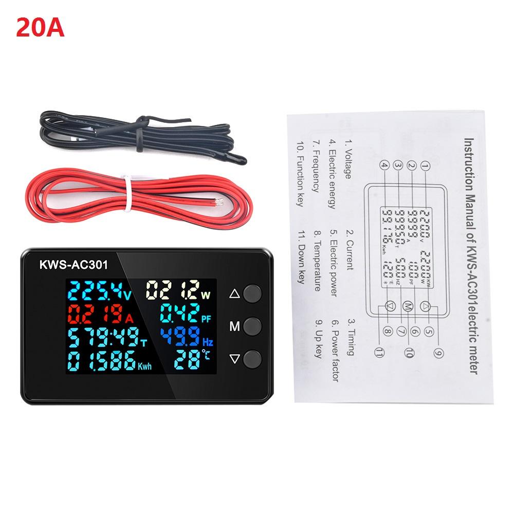KWS-AC301 Wattmeter Power Meter Voltmeter AC 50-300V Voltage 50-60HZ Power Analyzers LED AC Electricity Meter 0-20/100A Detector
