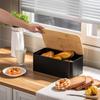 Simple square bamboo cover storage box, kitchen baking products breathable fresh-keeping storage tank, black metal bread box.
