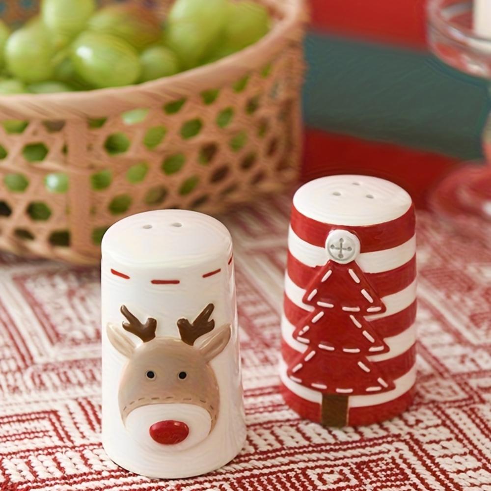 Scandinavian Santa Claus Ceramic Salt and Pepper Shaker Creative Embossed Peppermill High-Quality Seasoning Bottle, Best for Christmas