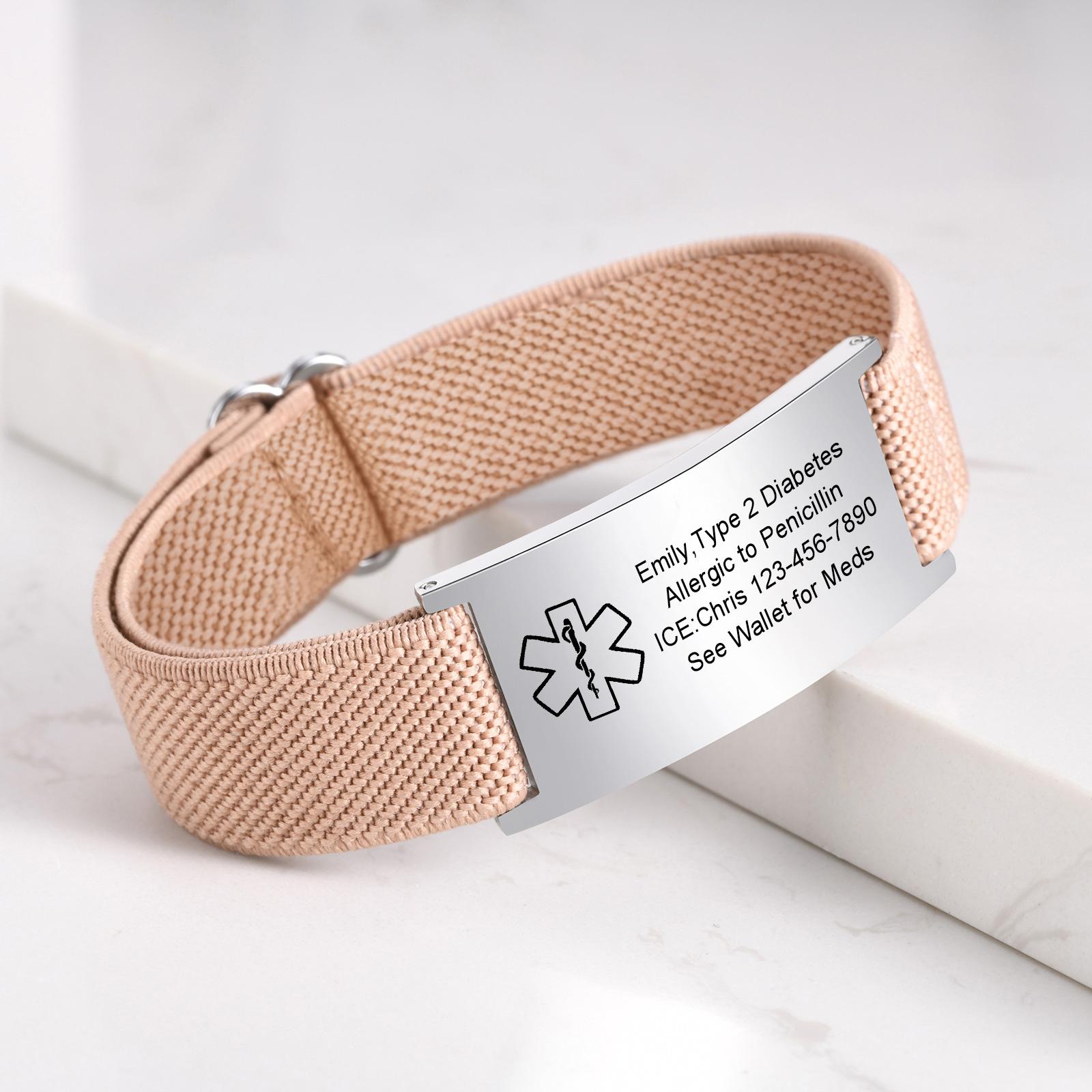 

Medical Alert Bracelet for Men Women,Personalized Stainless Steel Elastic Strap Wristband,Gifts for Family Grandparents Patient 23CM