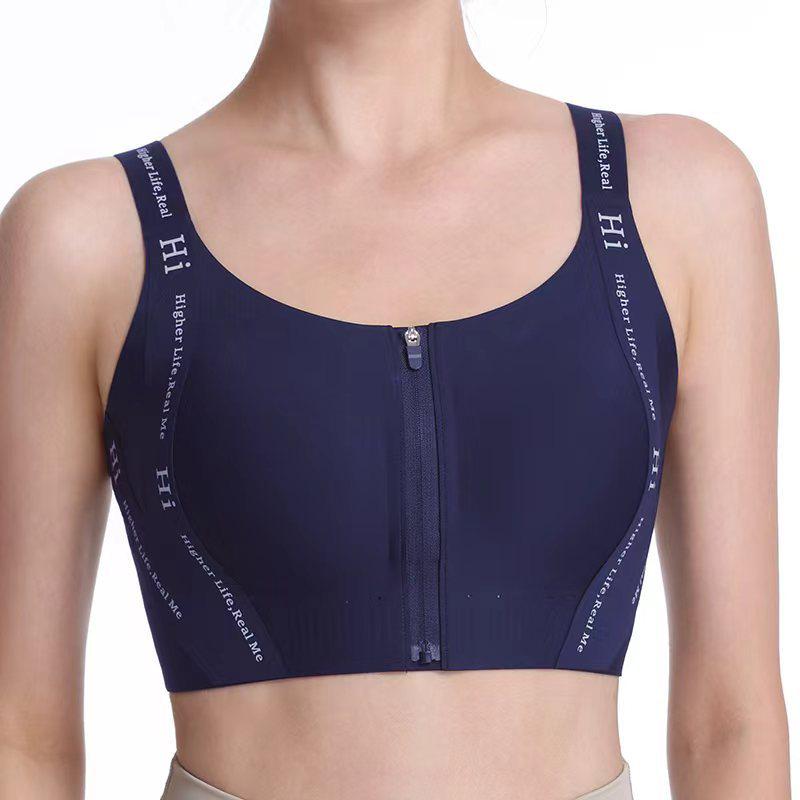 Front Zip Seamless High-Impact Fixed-Cup Sports Bra for Yoga and Fitness