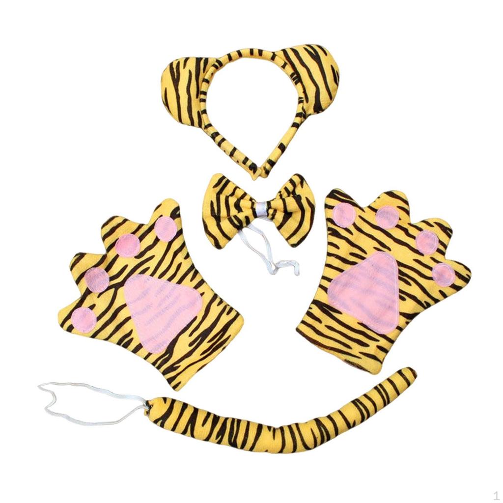 4 Pieces Animals Costume Set Animal Headband Gloves Bowtie and Tail for Stage Performance