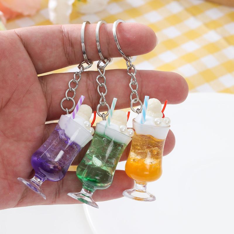 1Pcs Realistic Mini Ice Cream Soda Cup Keychains With Cherry Topping Bright Colors For Bag Decoration And Small Gifts