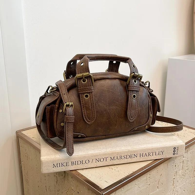 Maillard-Boston feminine bag  retro motorcycle bag  versatile mini bag  crossbody manual bag